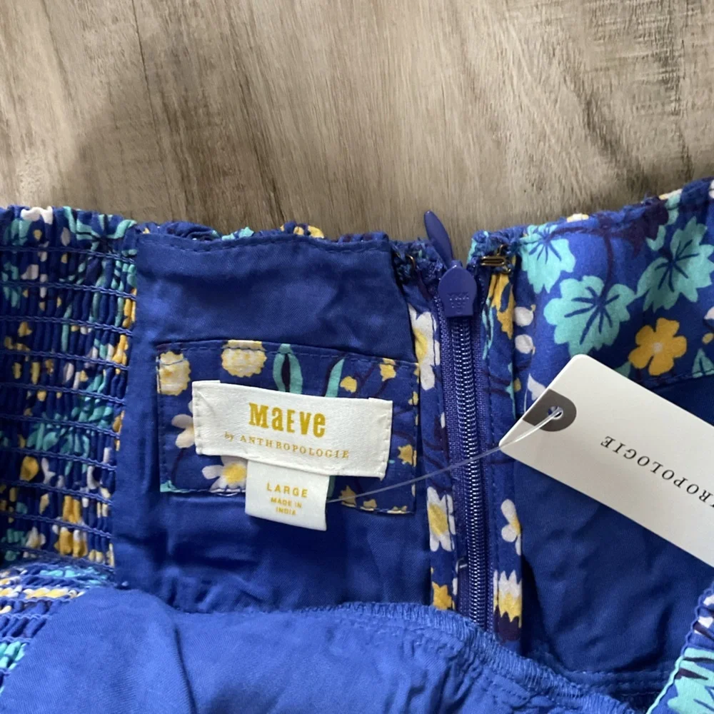 Maeve Anthropologie Blue Floral Puff Sleeve Top and Skirt Set Size L NWT $160